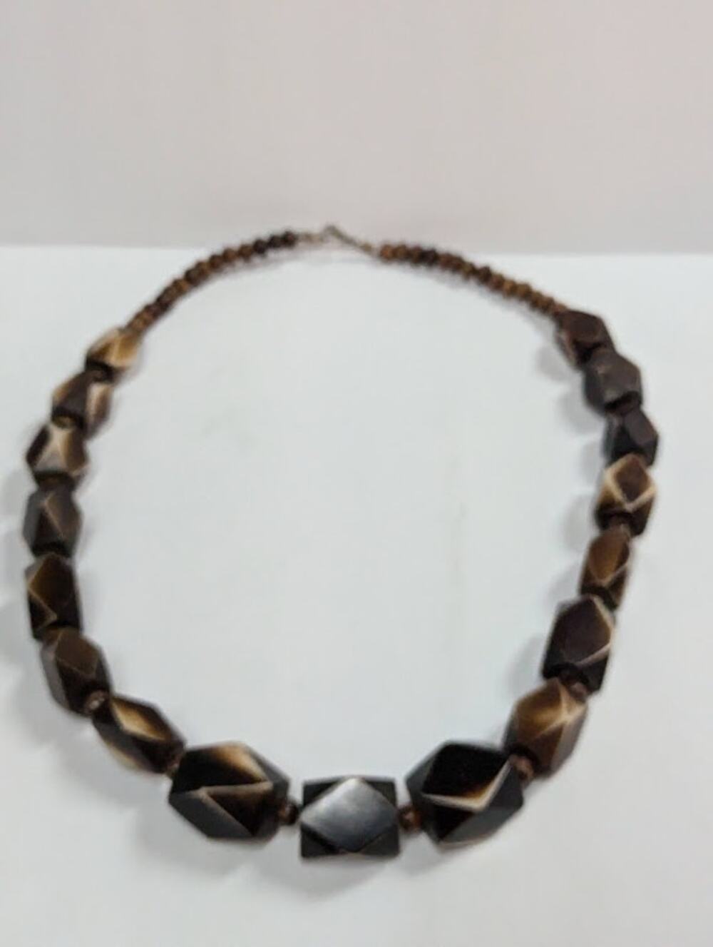 Vintage Chunky Beaded cascading statement necklace brown cream STATEMENT